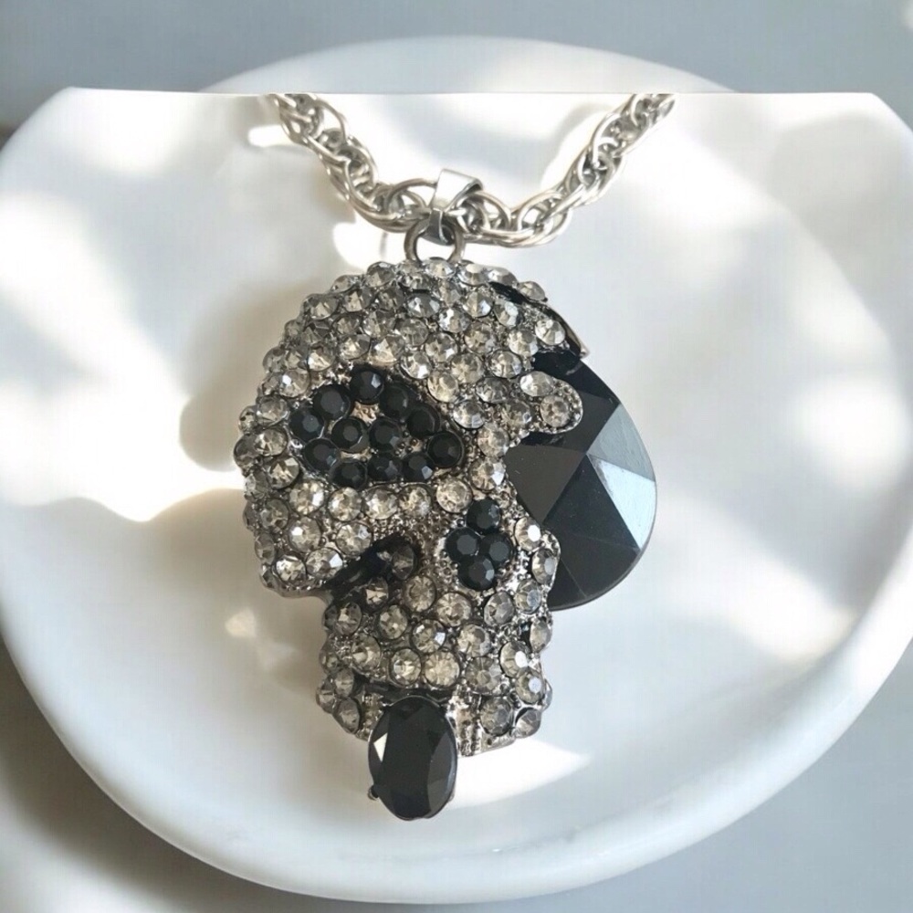 🆕 3D Shattered Skull Crystal Pendant Necklace Alloy/Stainless Steel